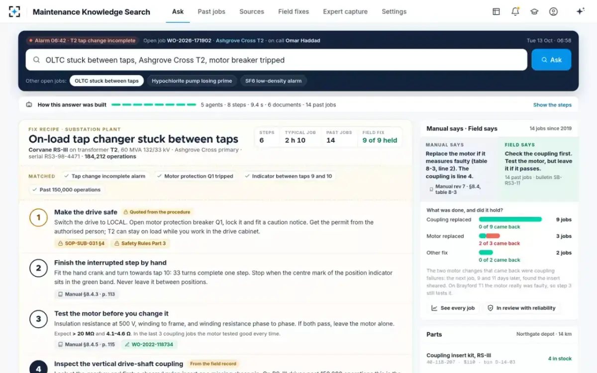 Maintenance Knowledge Search — The fix recipe