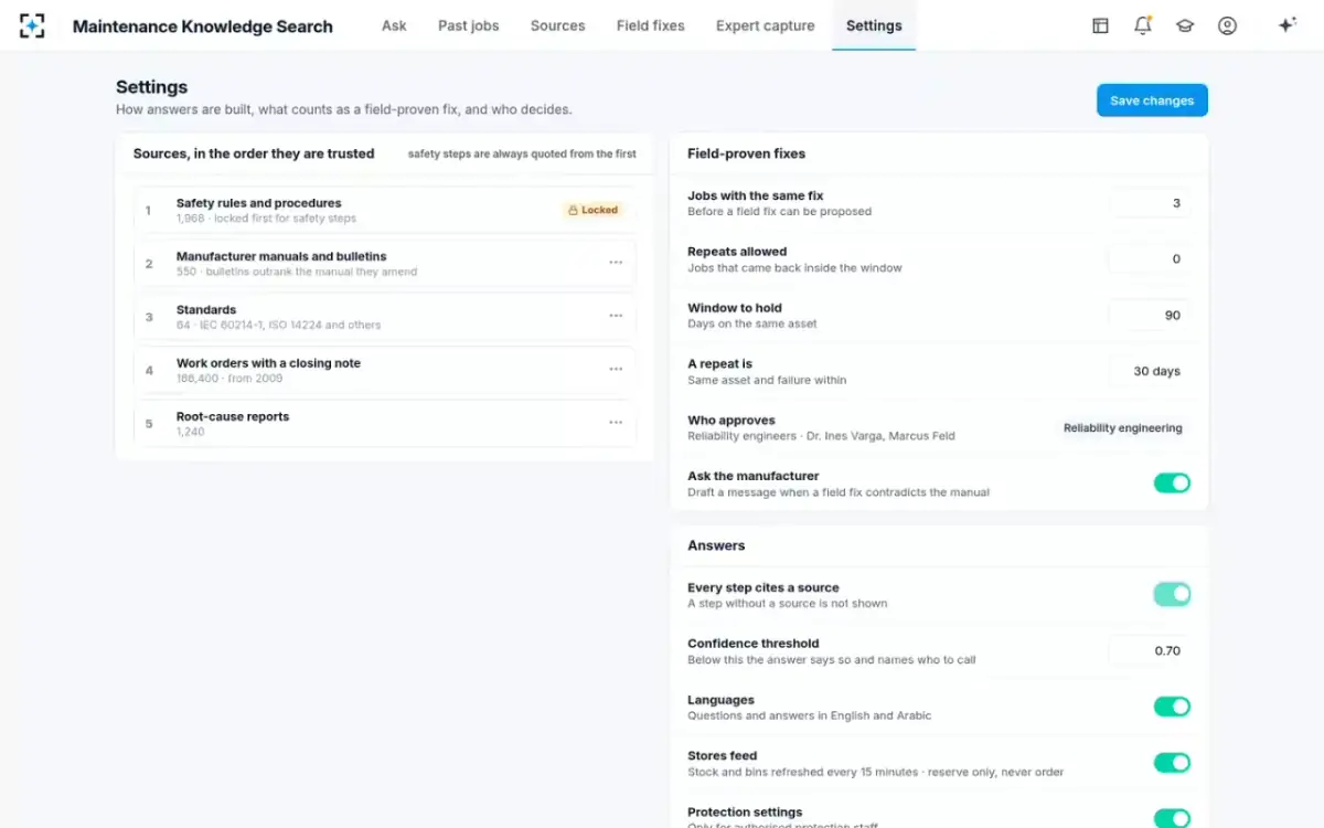 Maintenance Knowledge Search — Your rules