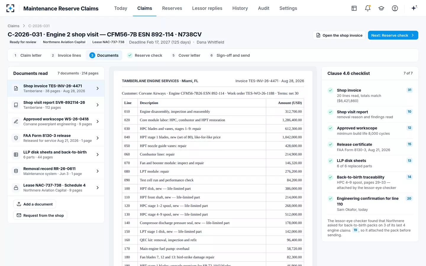 Maintenance Reserve Claims — Documents read and the clause 4.6 checklist