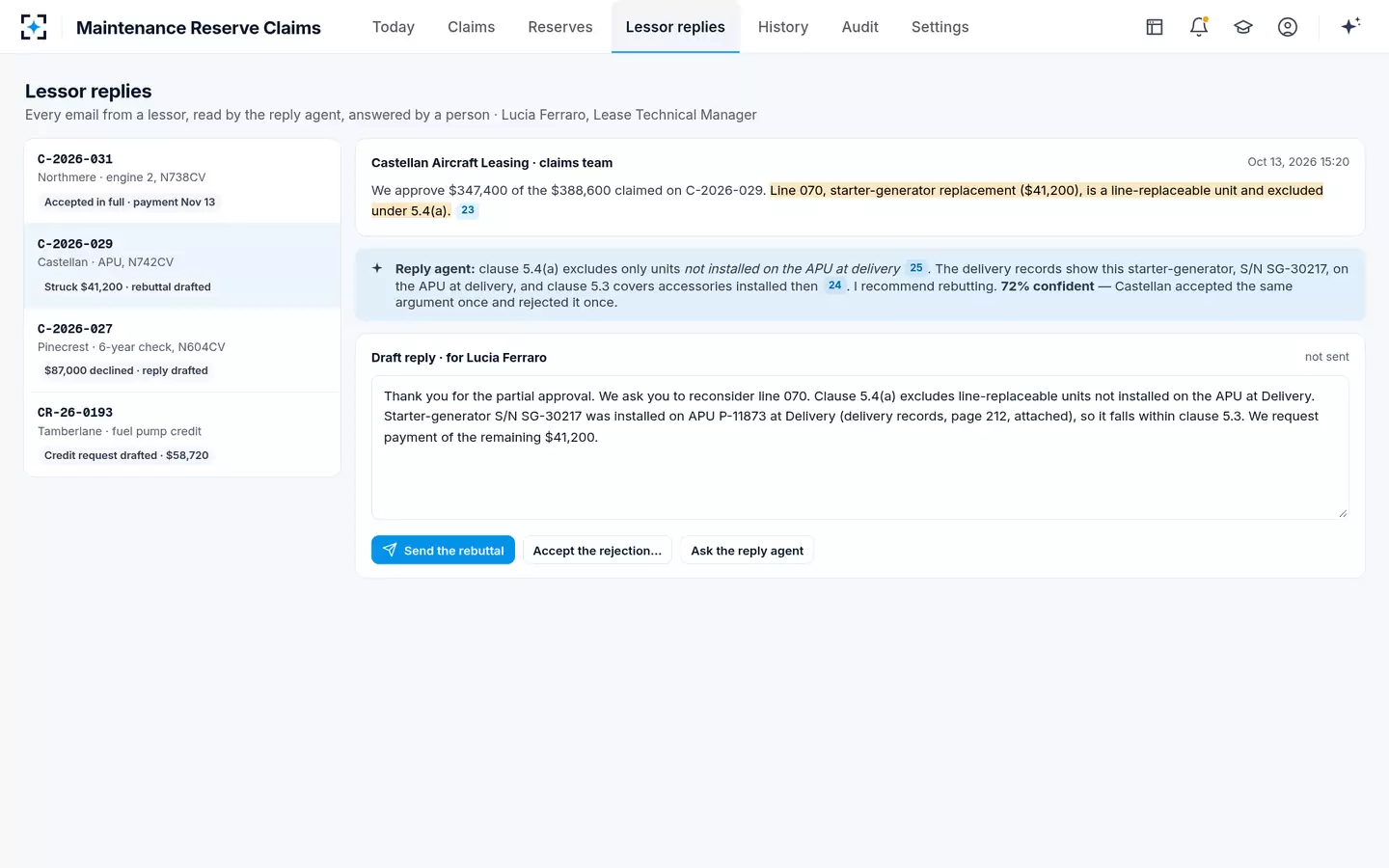 Maintenance Reserve Claims — Lessor replies