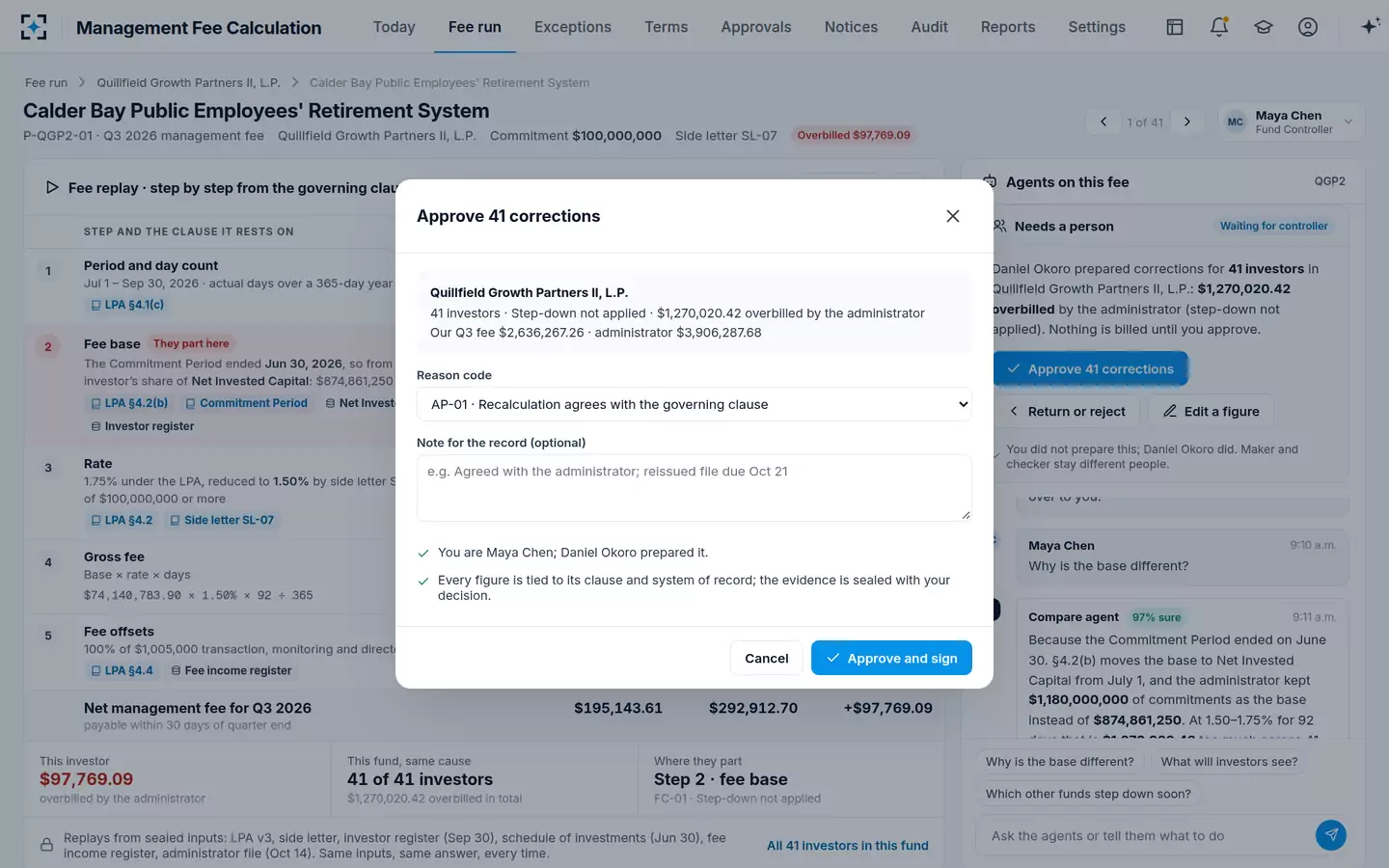 Management Fee Calculation — Approve fee corrections