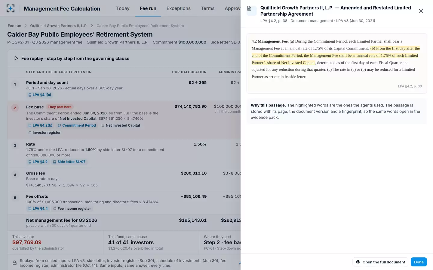 Management Fee Calculation — The LPA clause behind a step