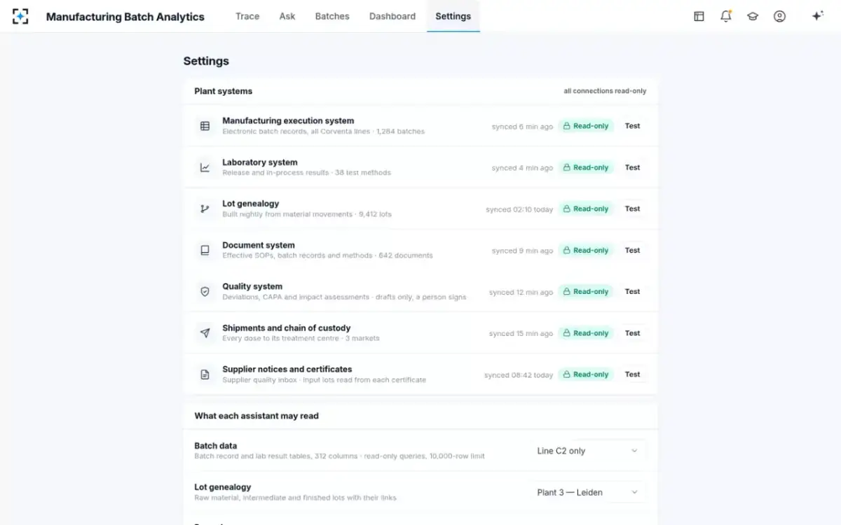 Manufacturing Batch Analytics — Settings