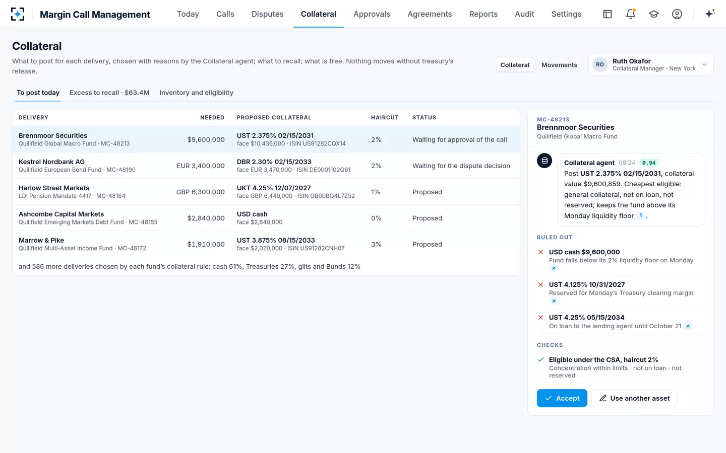 Margin Call Management — Collateral optimization