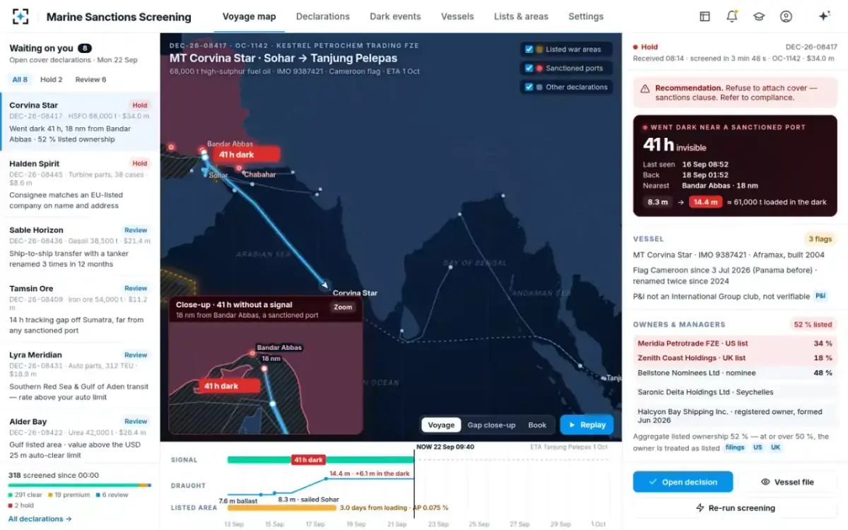 Marine Sanctions Screening — Voyage map