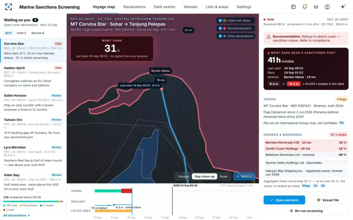 Marine Sanctions Screening — Replay the voyage