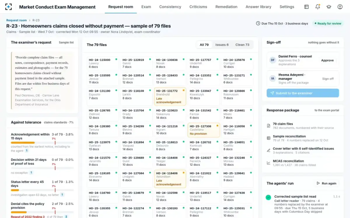 Market Conduct Exam Management — The request package