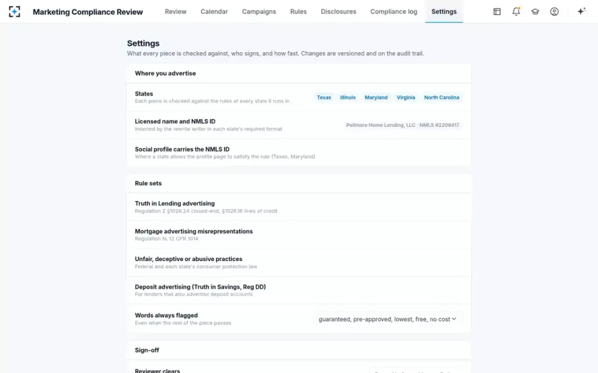 Marketing Compliance Review — Your rules