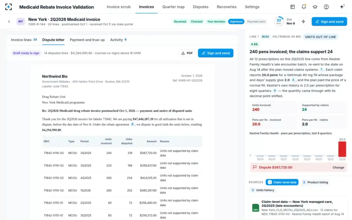 Medicaid Rebate Invoice Validation — The dispute letter