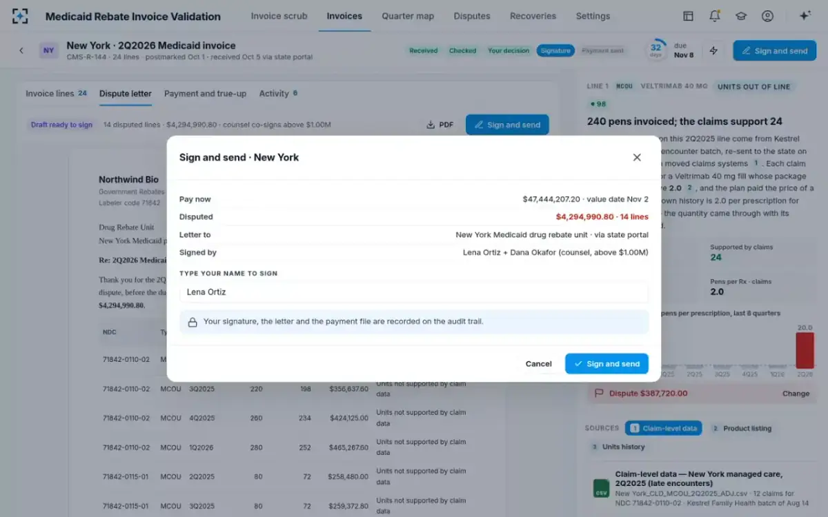 Medicaid Rebate Invoice Validation — Sign and send