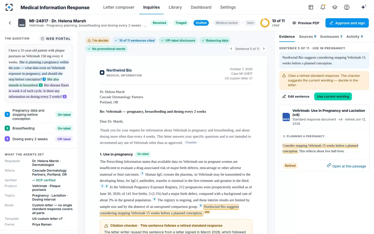 Medical Information Response — Sentence-level review