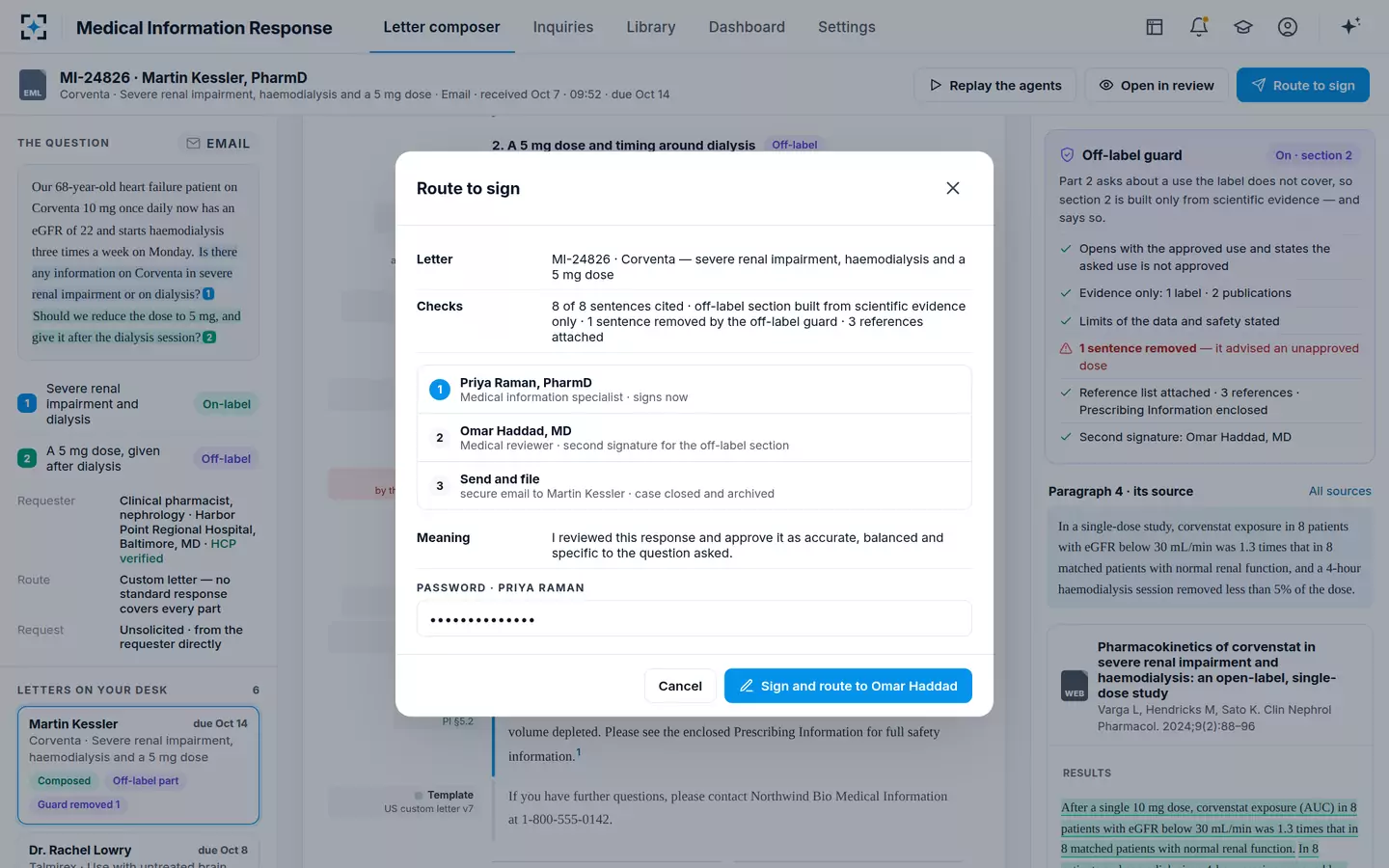 Medical Information Response — Route to sign