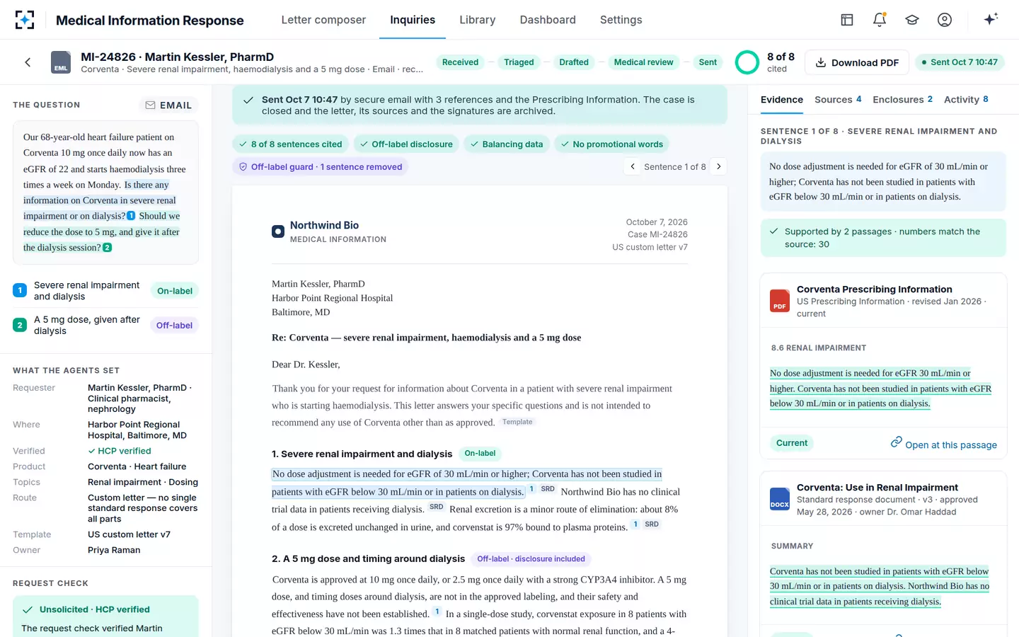 Medical Information Response — Sent and filed