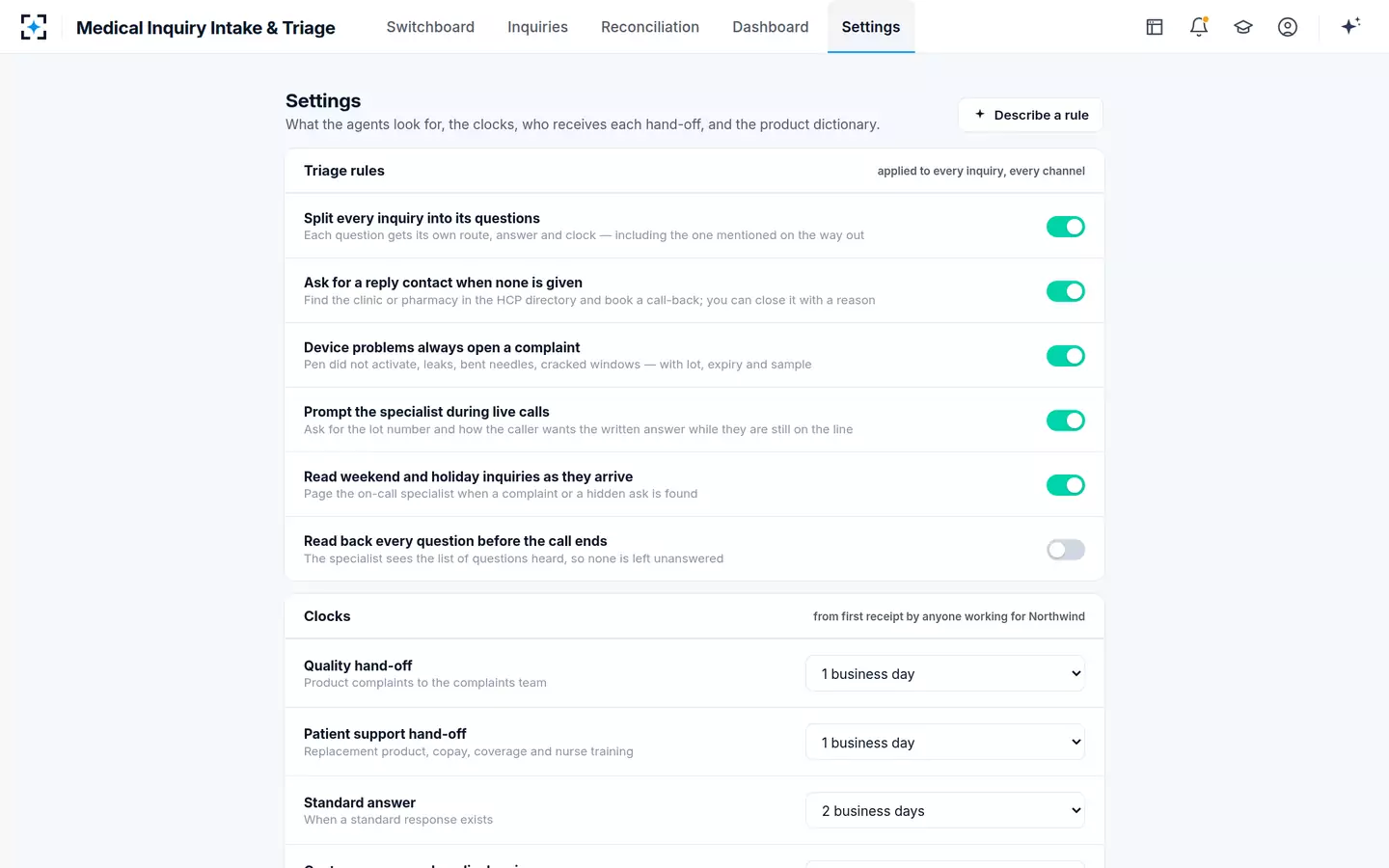 Medical Inquiry Intake & Triage — Your rules
