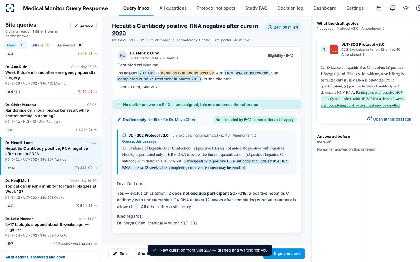 Medical Monitor Query Response — A question arrives