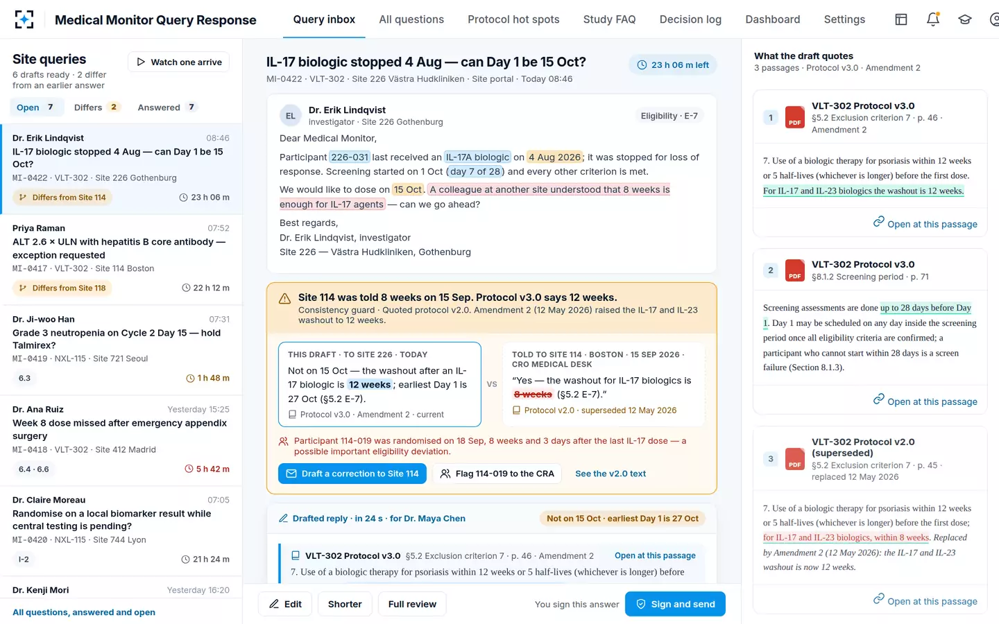 Medical Monitor Query Response — Query inbox