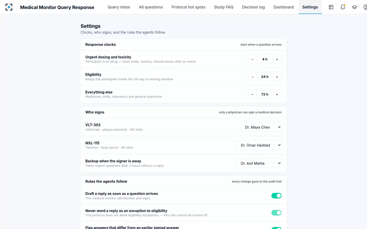 Medical Monitor Query Response — Settings