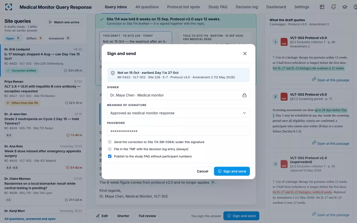 Medical Monitor Query Response — Sign and send