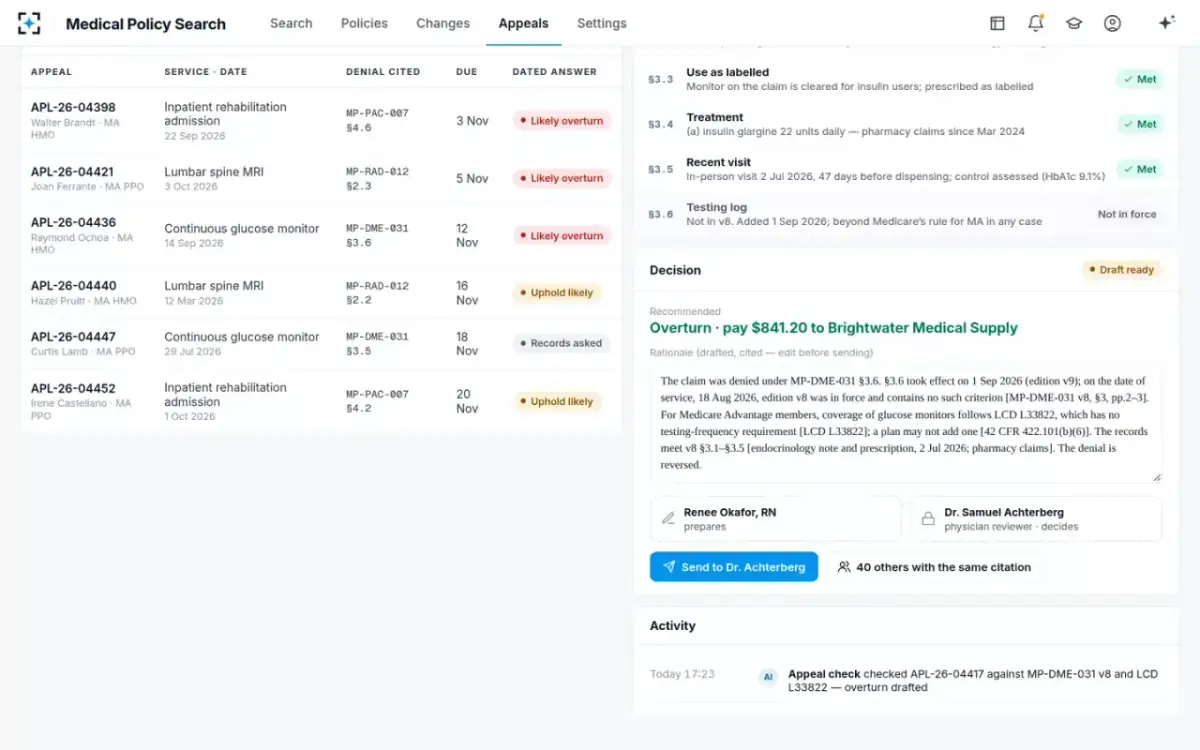 Medical Policy Search — Records against the criteria in force