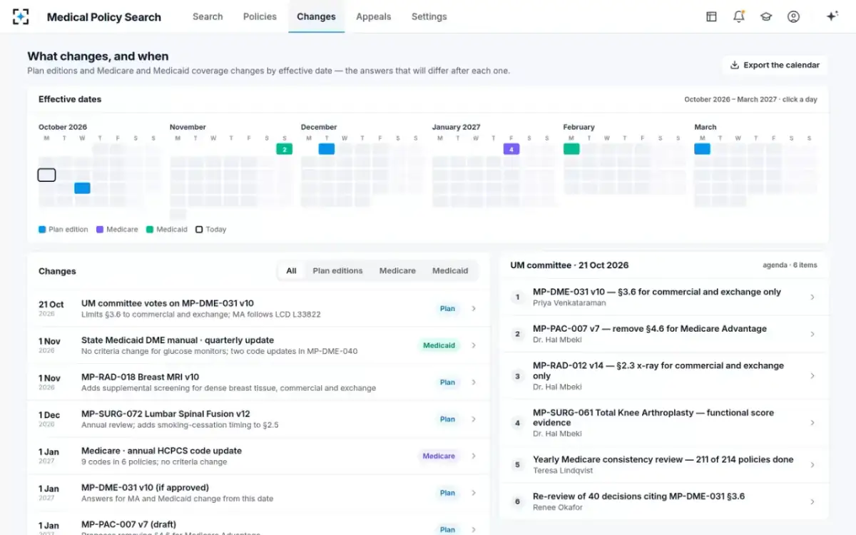 Medical Policy Search — What changes, and when
