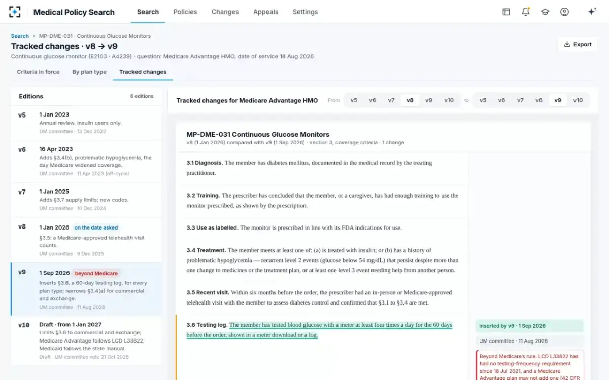 Medical Policy Search — Tracked changes between editions