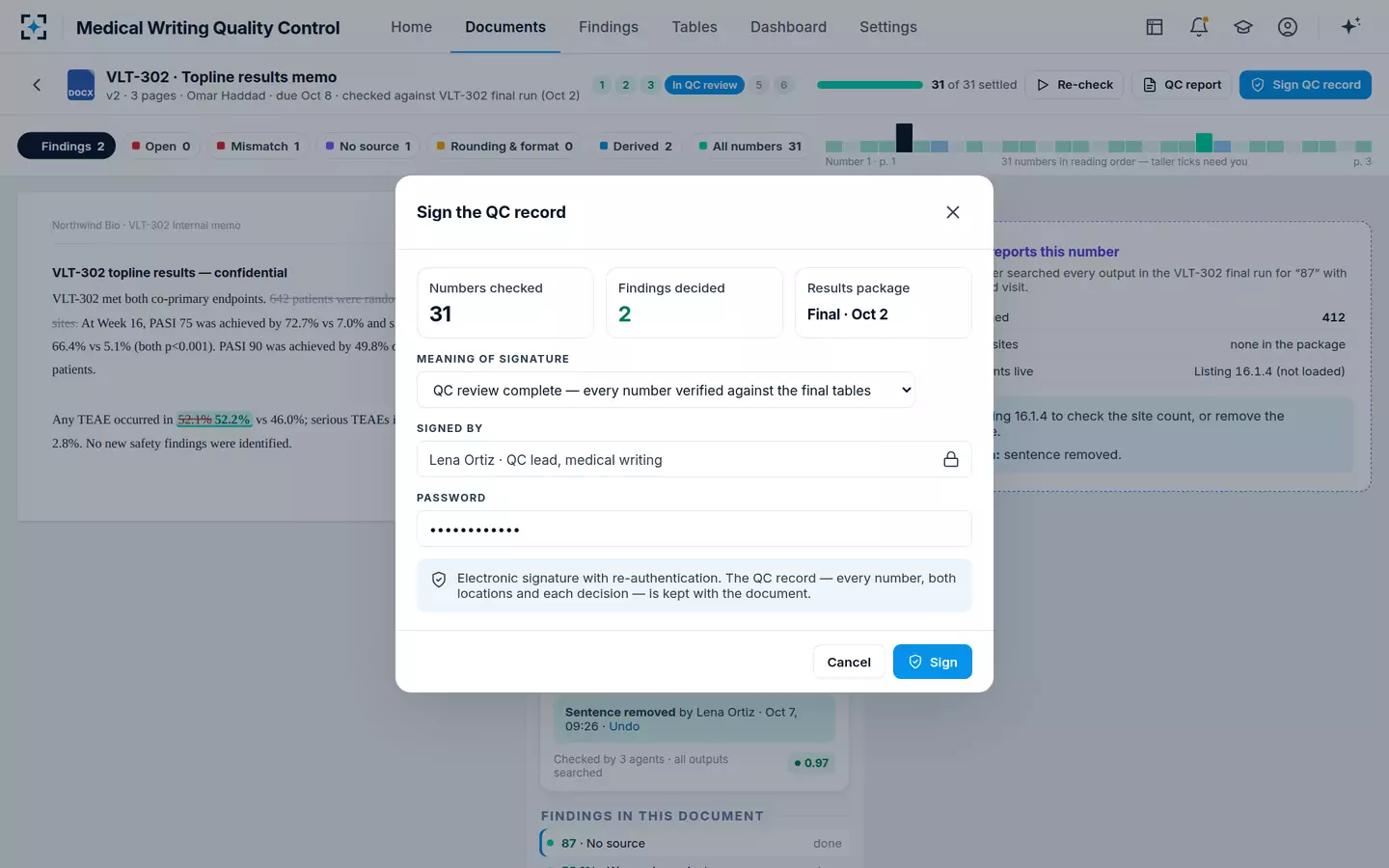 Medical Writing Quality Control — Sign the QC record