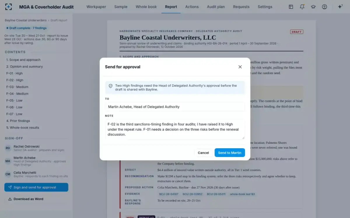 MGA & Coverholder Audit — Send for approval
