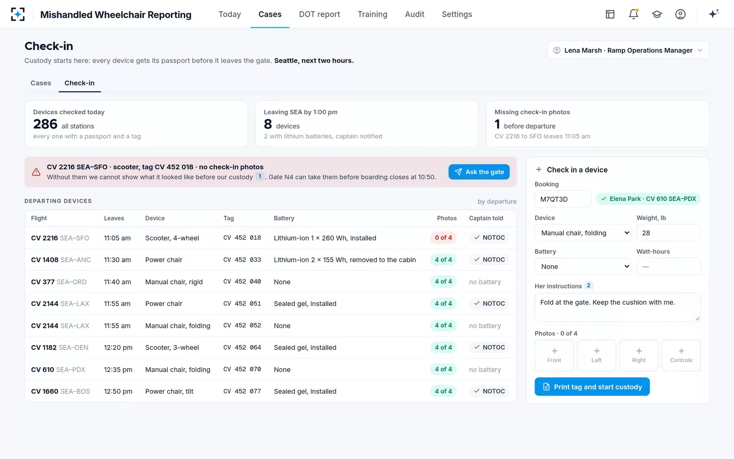 Mishandled Wheelchair Reporting — Check-in