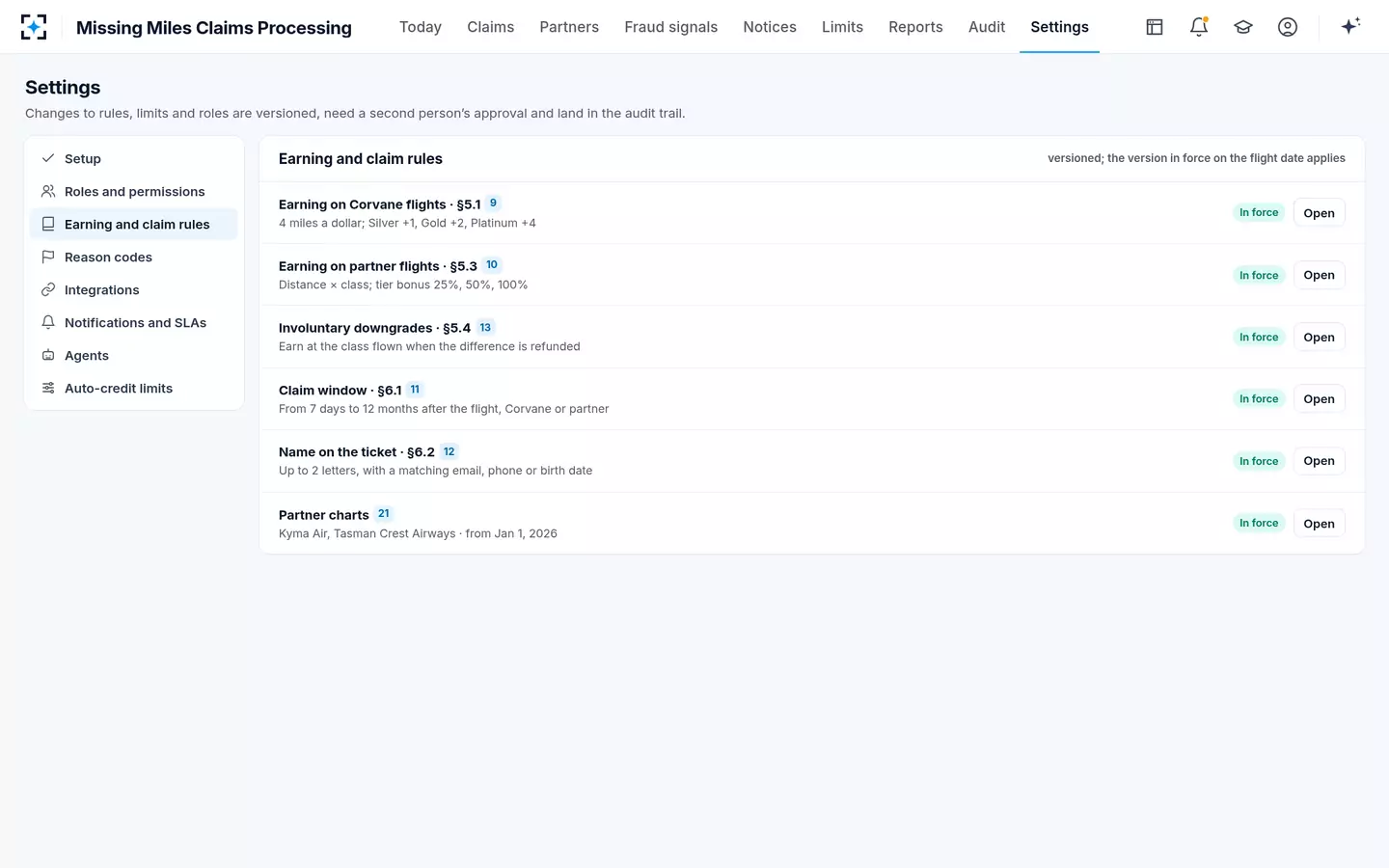 Missing Miles Claims Processing — Earning and claim rules