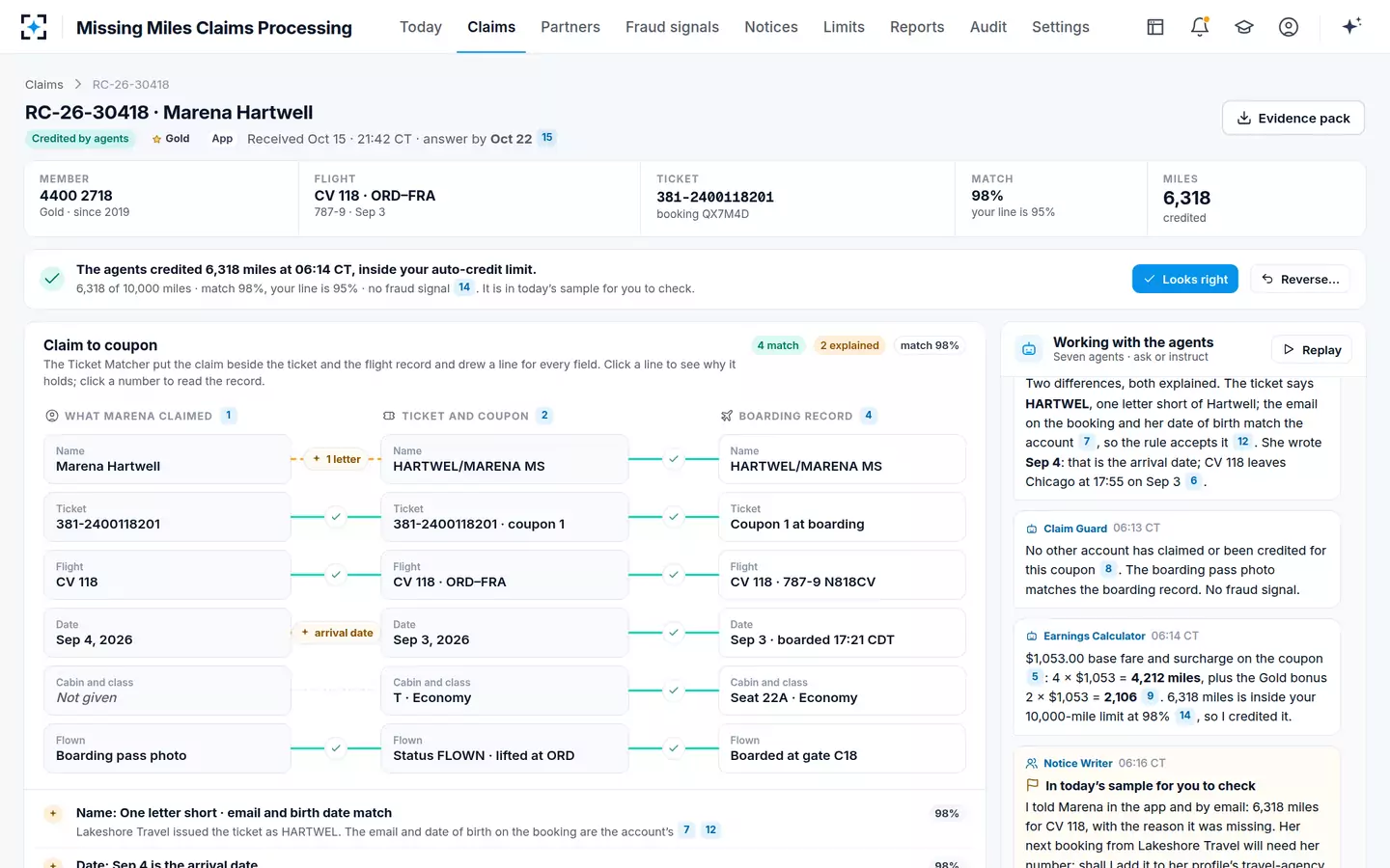 Missing Miles Claims Processing — Claim to coupon