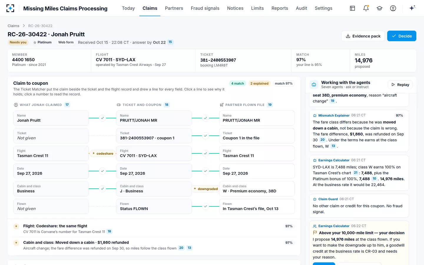 Missing Miles Claims Processing — A partner and codeshare claim