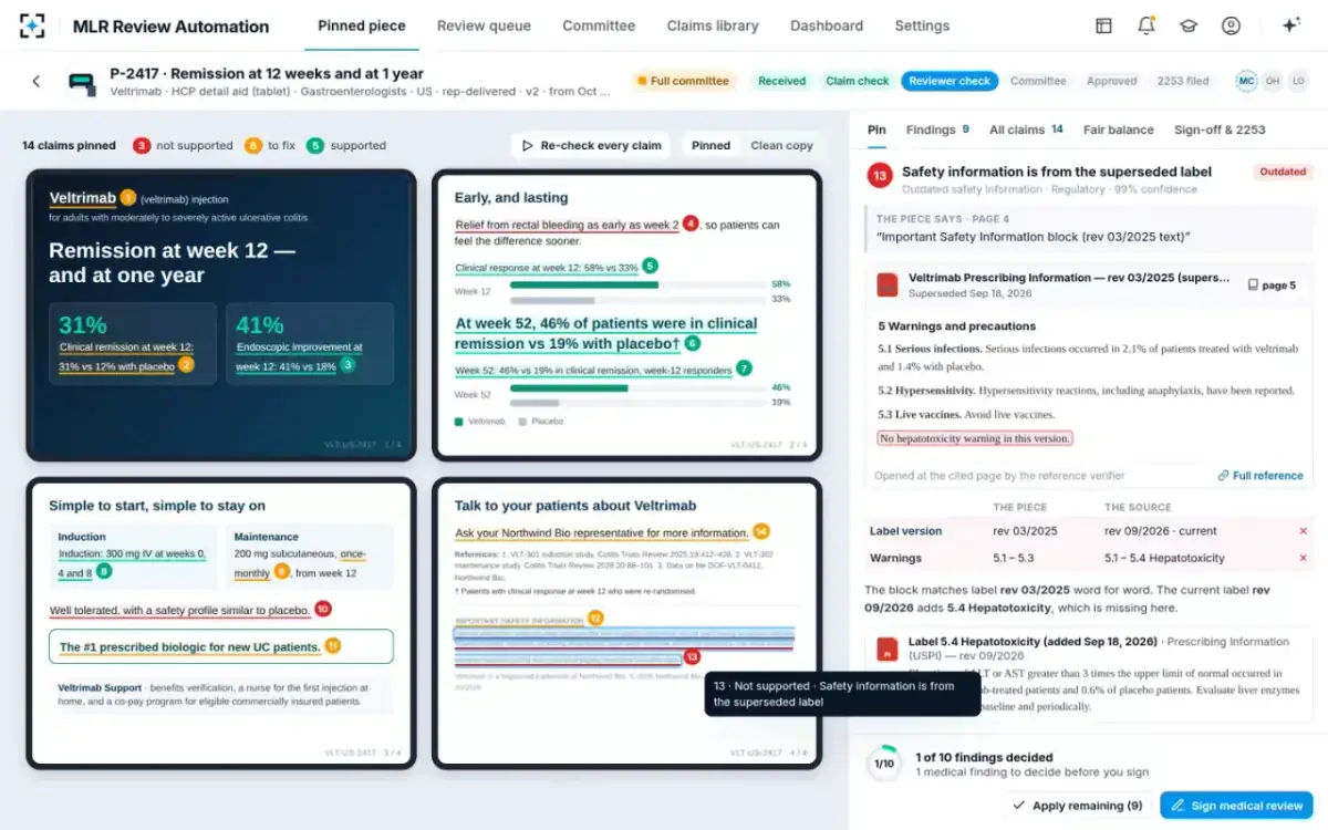 MLR Review Automation — Safety information against the label