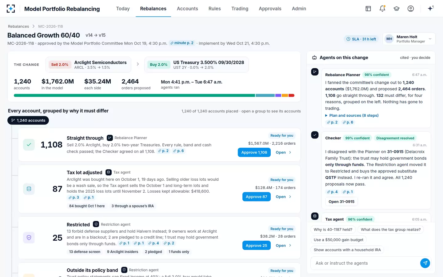 Model Portfolio Rebalancing — The model change, fanned out