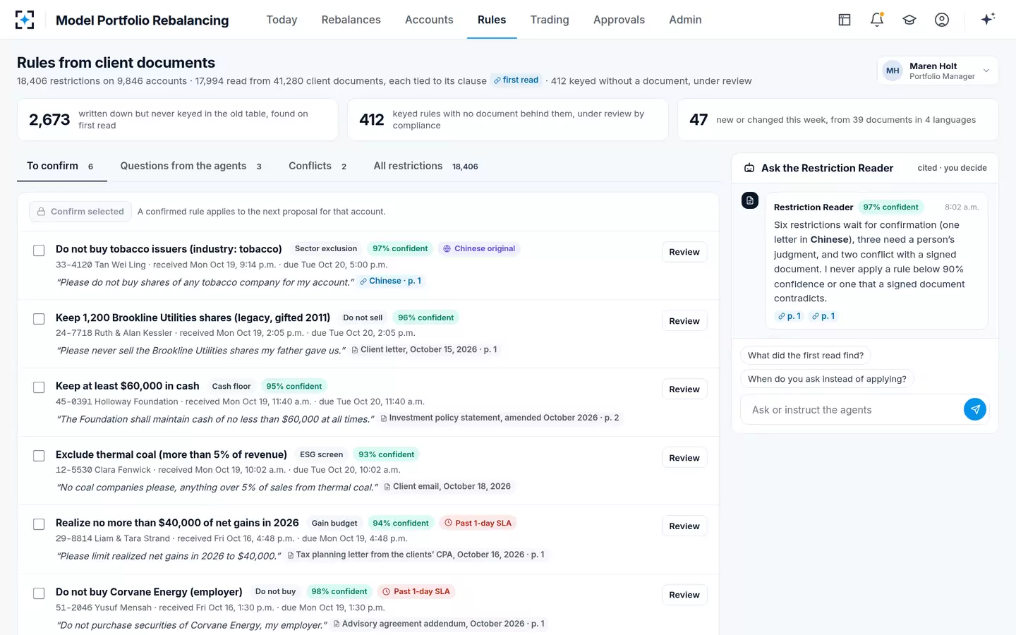 Model Portfolio Rebalancing — Rules from client documents