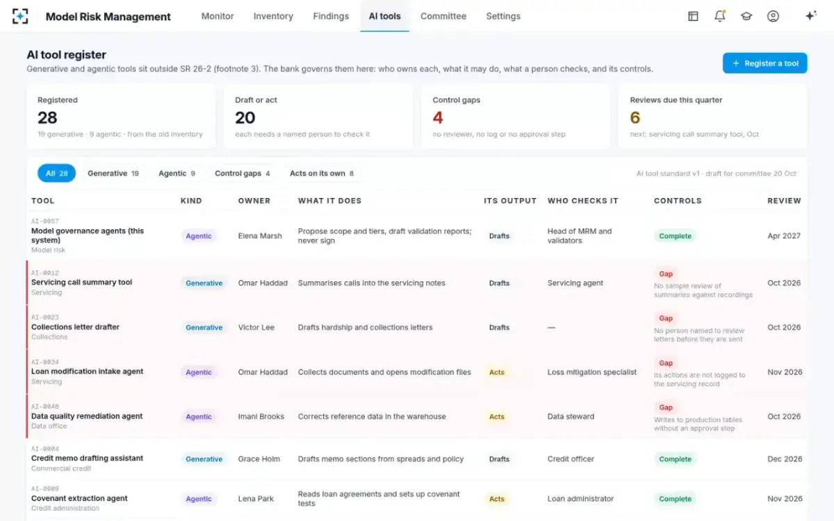 Model Risk Management — The AI tool register