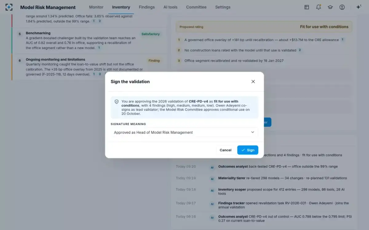 Model Risk Management — Sign the validation