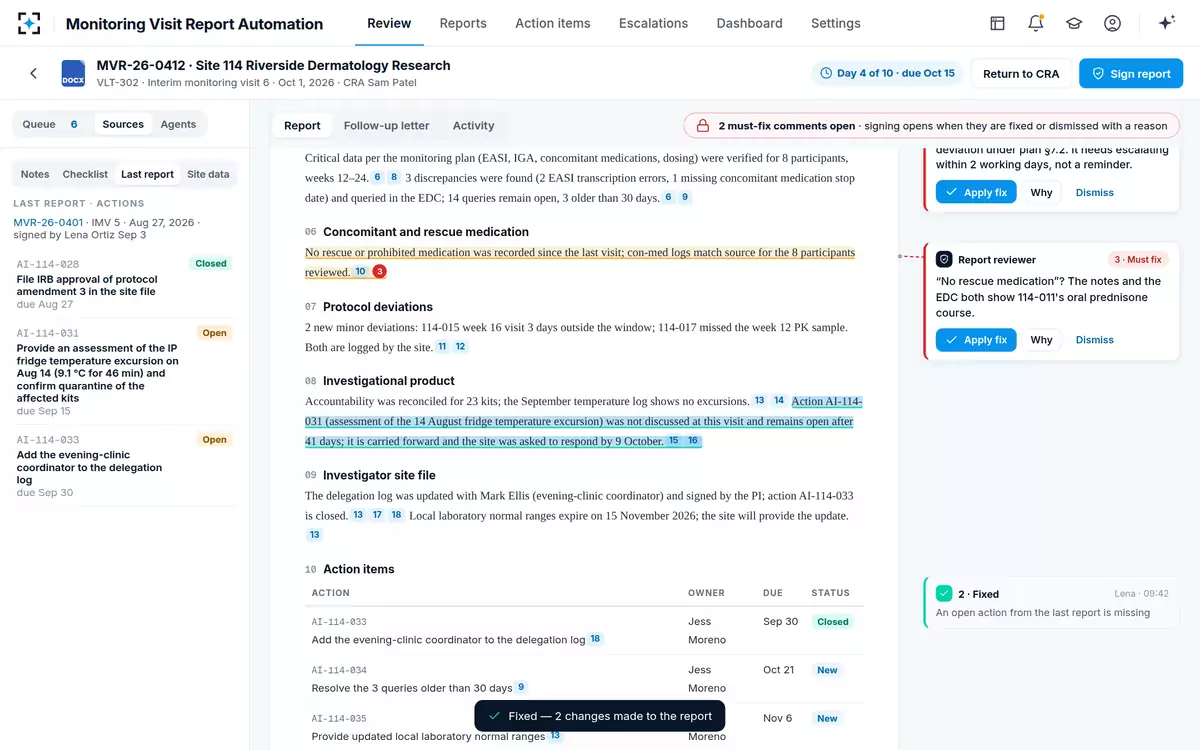 Monitoring Visit Report Automation — A fix applied