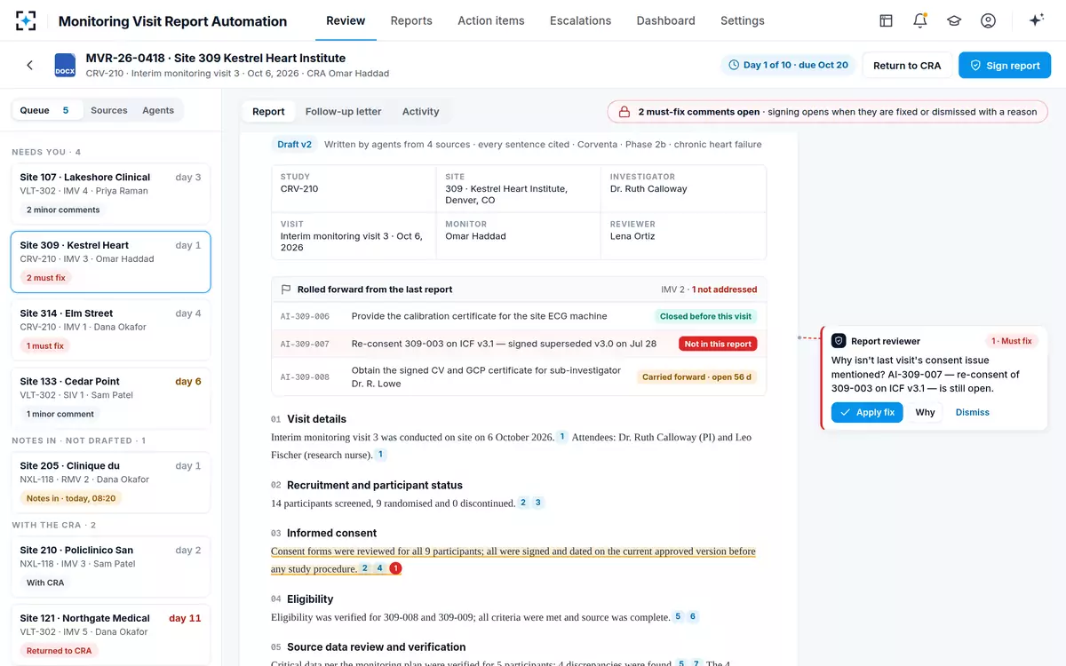 Monitoring Visit Report Automation — Comments in the margin