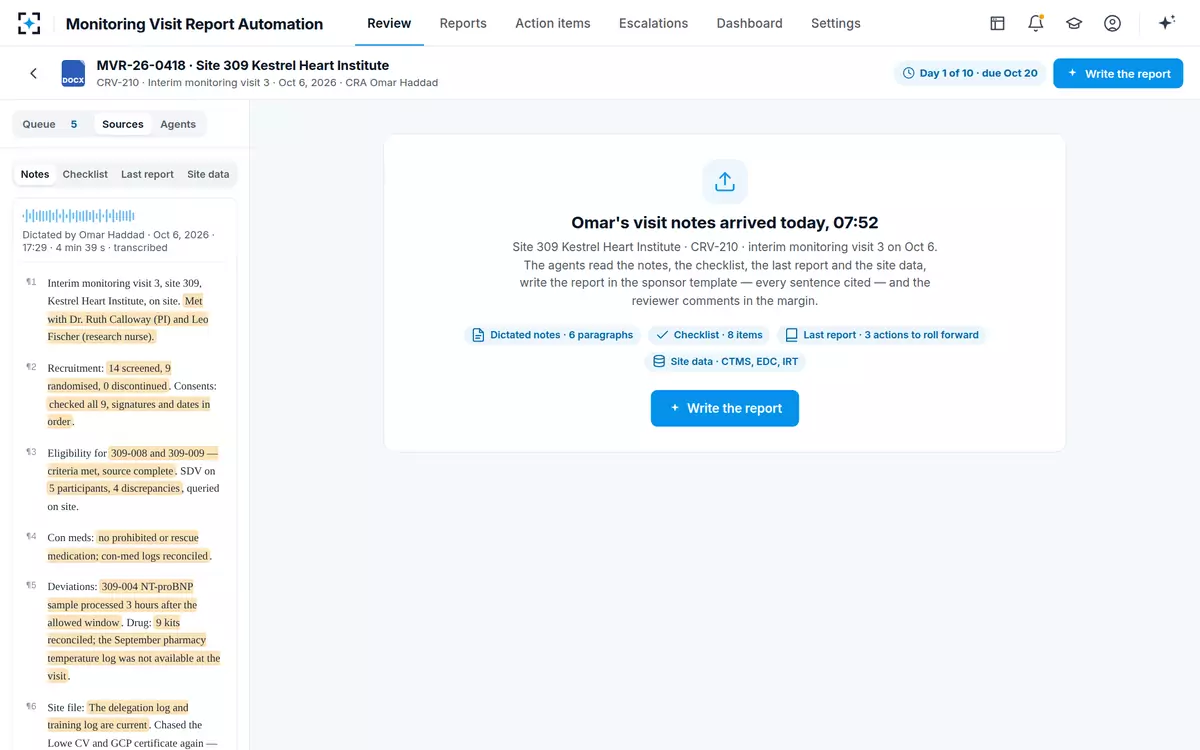 Monitoring Visit Report Automation — Notes in