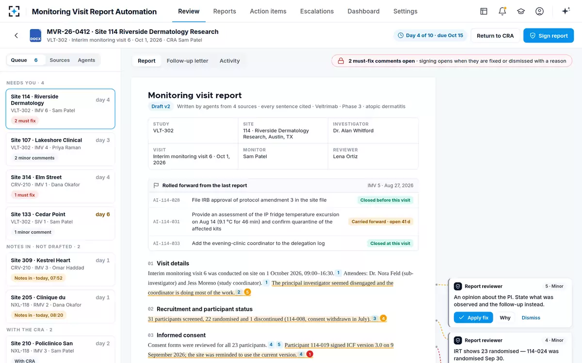 Monitoring Visit Report Automation — Rolled forward from the last report