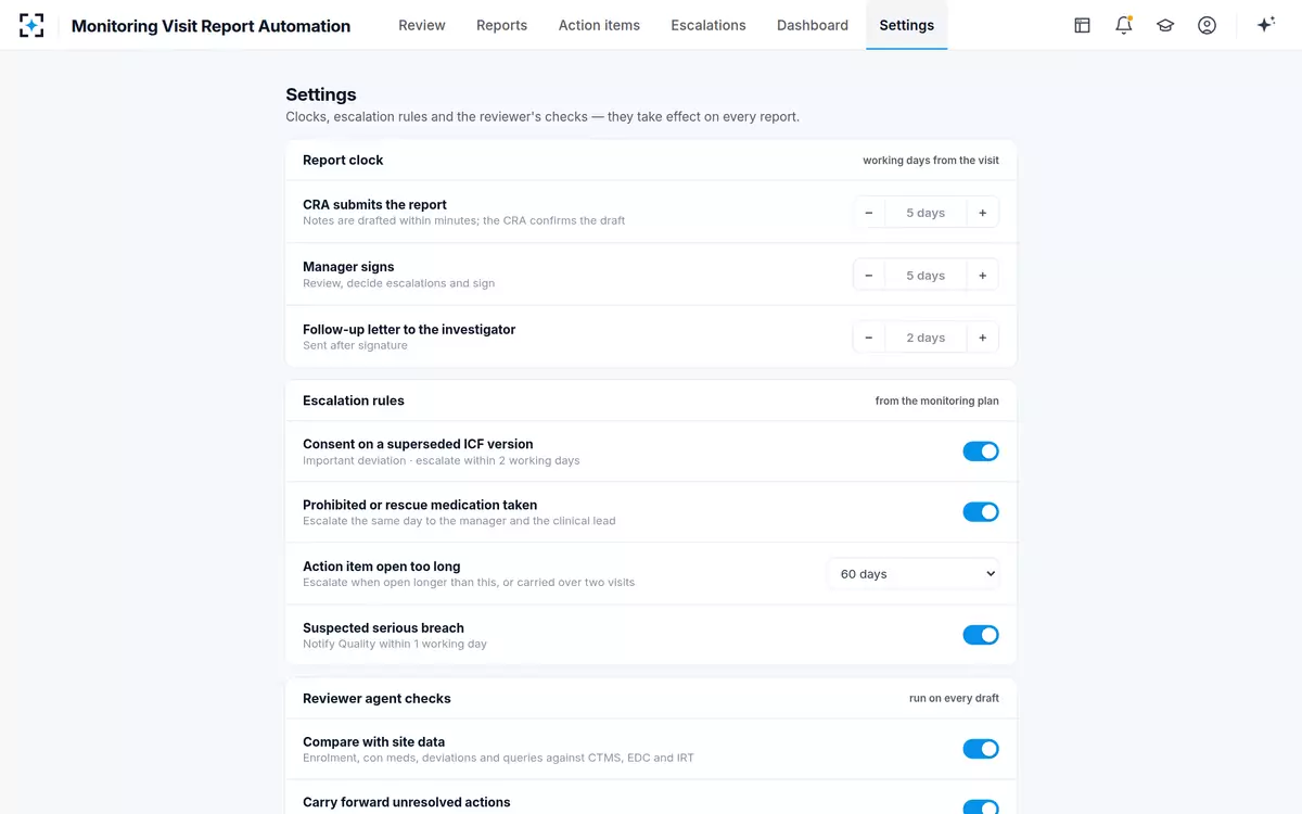Monitoring Visit Report Automation — Your rules
