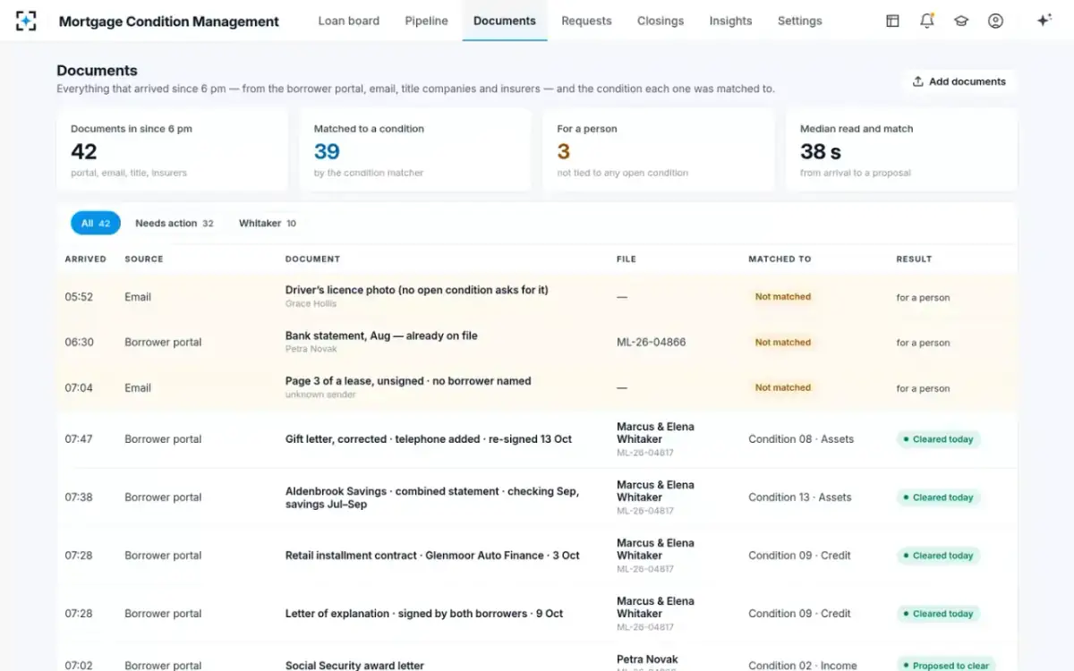 Mortgage Condition Management — Documents