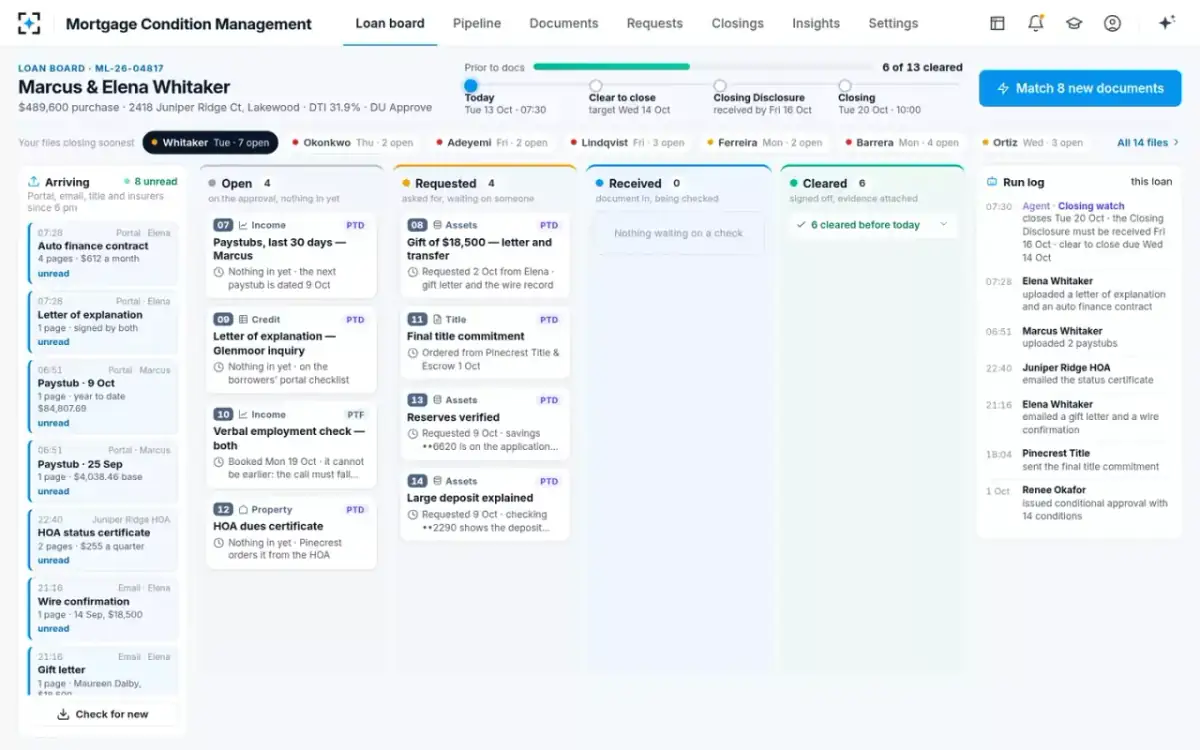 Mortgage Condition Management — The loan board