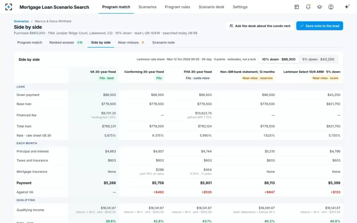 Mortgage Loan Scenario Search — Side by side
