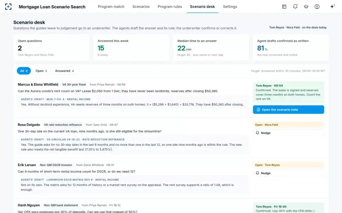 Mortgage Loan Scenario Search — The scenario desk