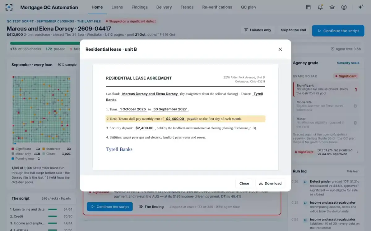 Mortgage QC Automation — The page behind a check