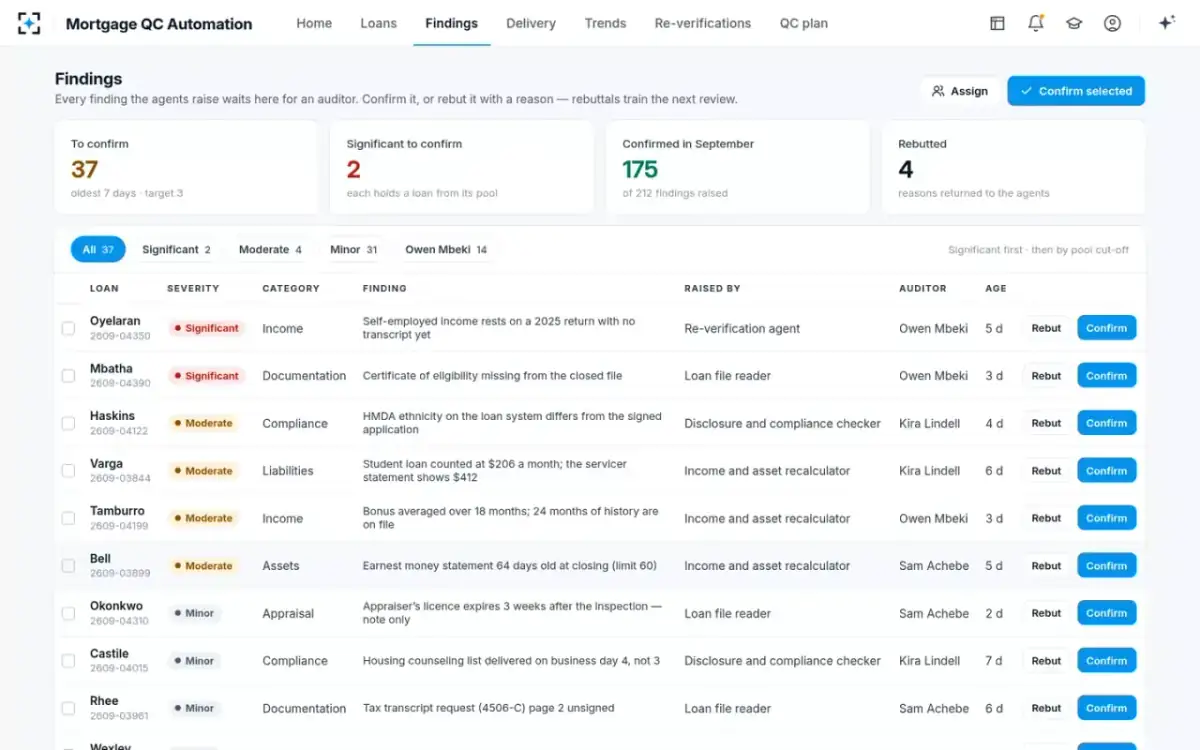 Mortgage QC Automation — Findings to confirm