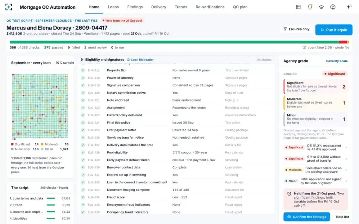 Mortgage QC Automation — Graded by agency severity