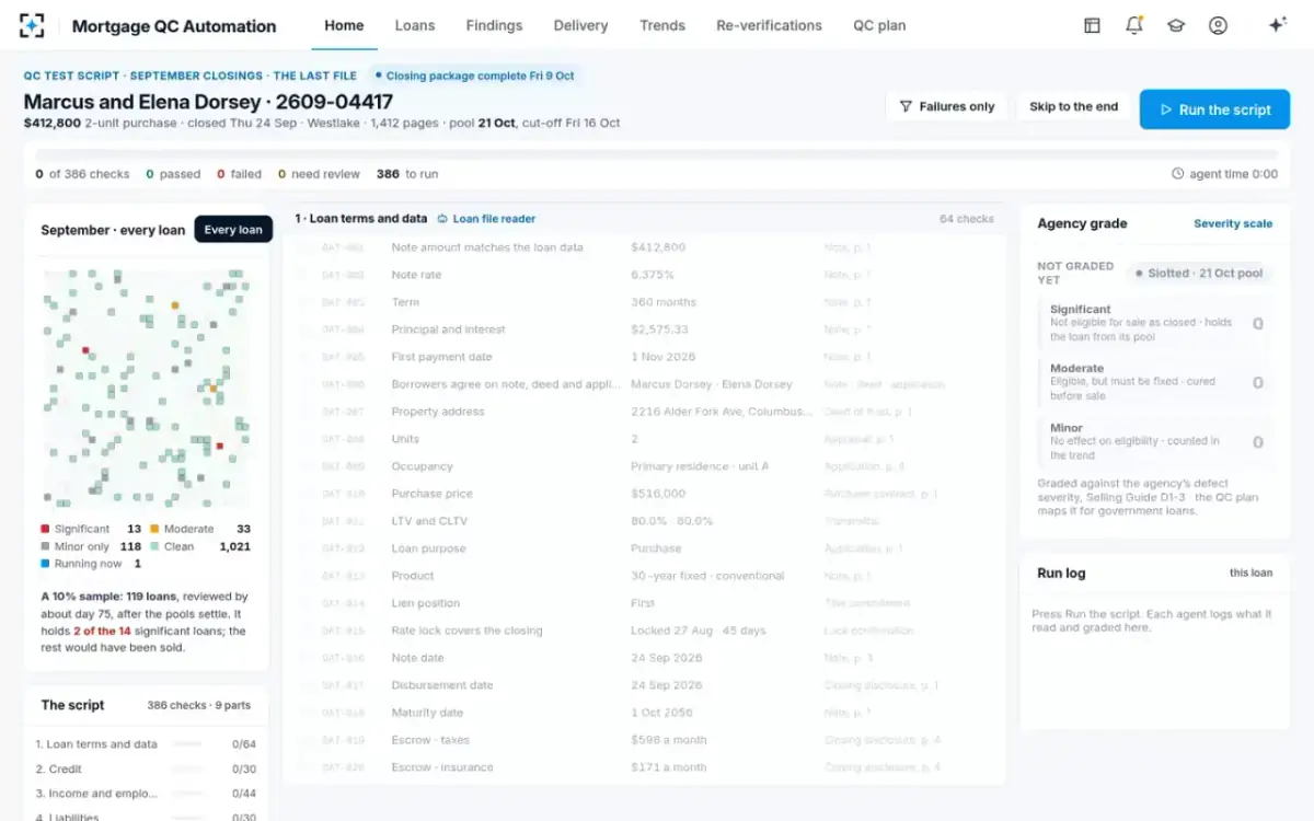 Mortgage QC Automation — Every loan against a 10% sample