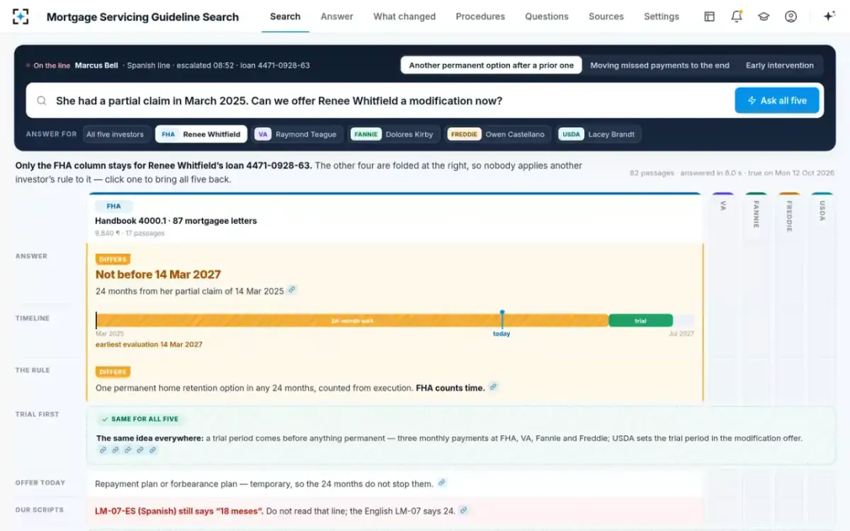 Mortgage Servicing Guideline Search — One loan, one investor